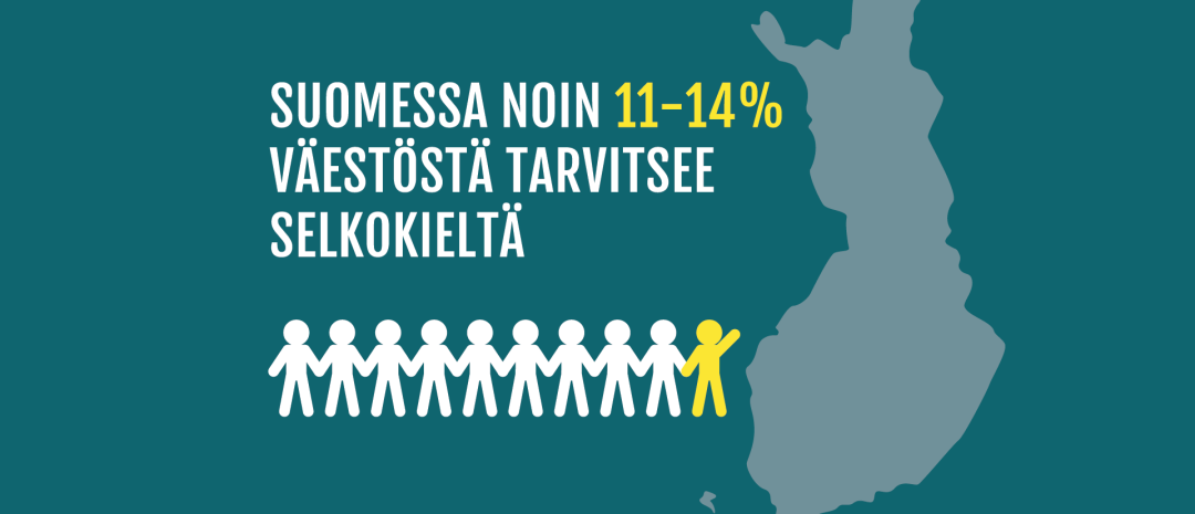 Suomessa noin 11-14% väestöstä tarvitsee selkokieltä